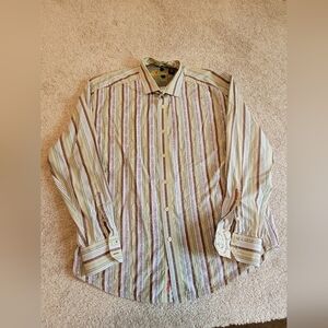 Robert Graham‎ Size 2XL Purple And Green Striped Pattern Dress Shirt